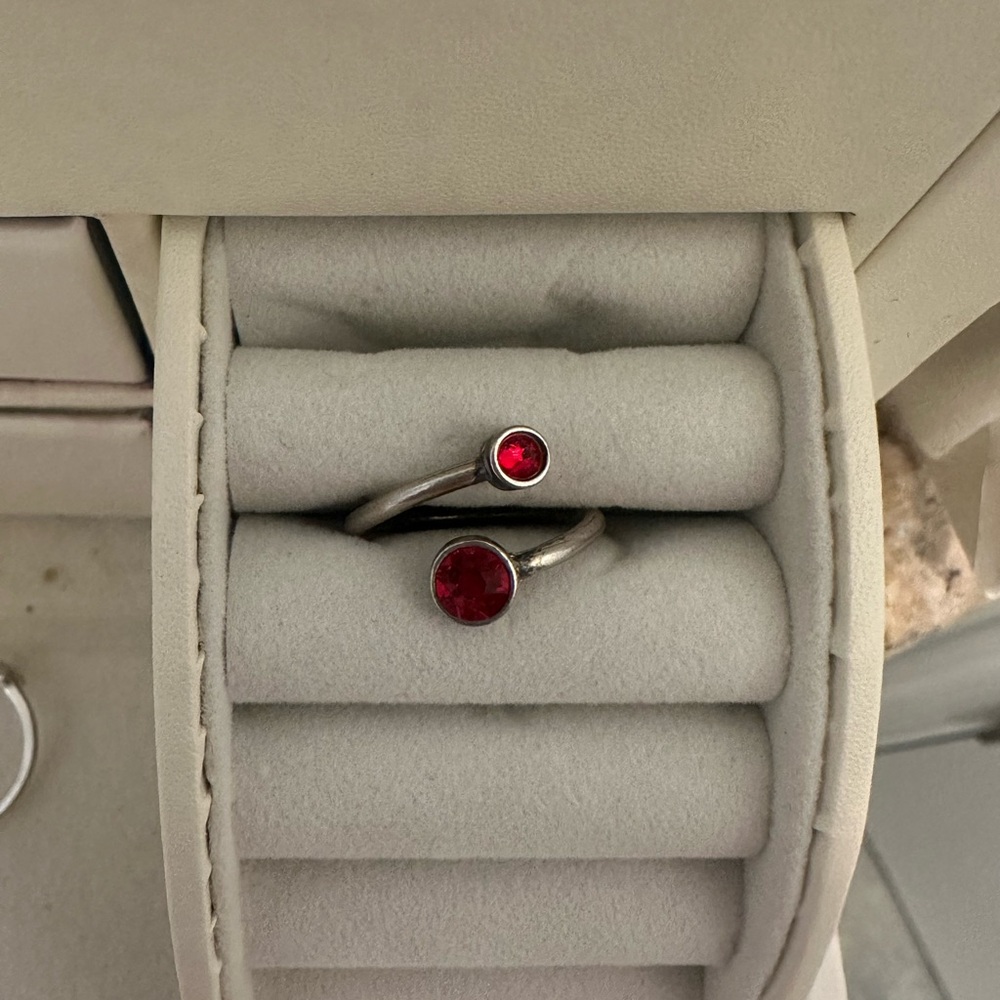 Sterling Silver Open Ring with Red Gemstones